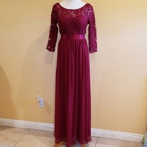 Ever Pretty Dark Red Lace Bodice Formal Gown Sz 10